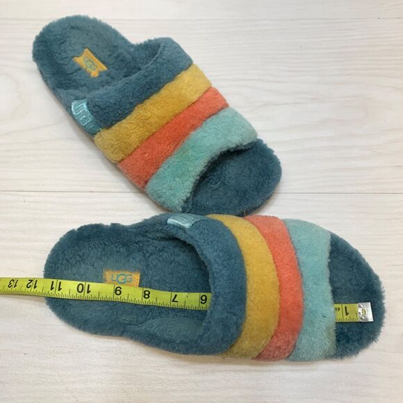UGG Marina Wool Blend Fluff You Orange Yellow Blue Plush Slip-on Slippers Men\'s